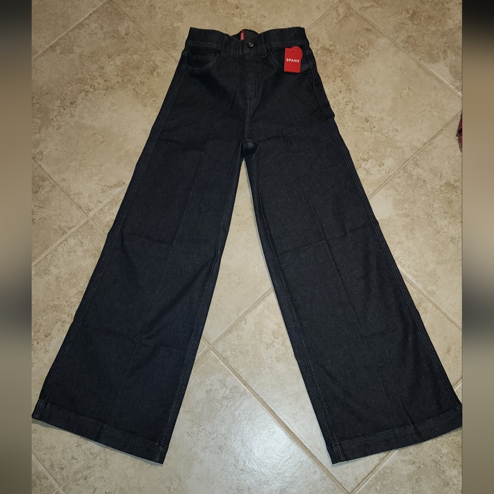 NEW | SPANX Wide Leg Denim Pull On High Waist Jeans Charcoal Women Size M